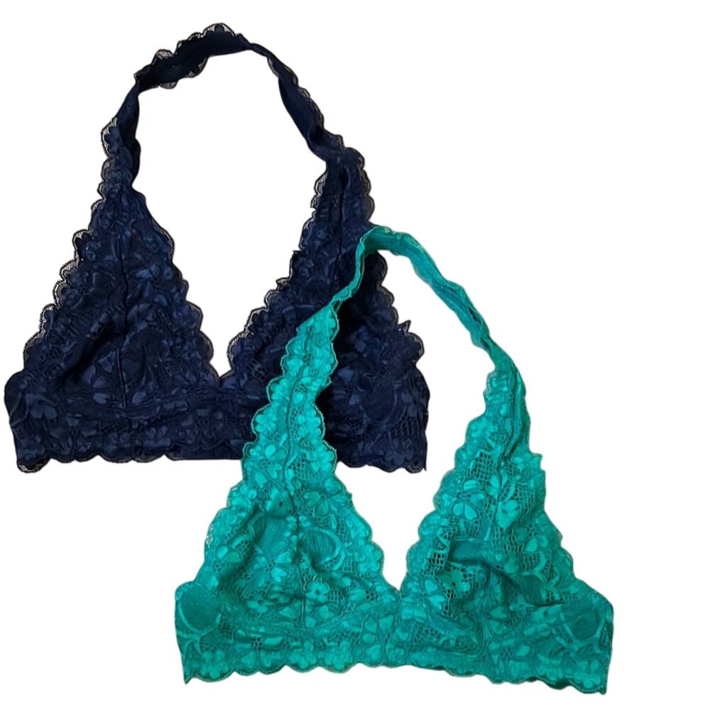 Wishlist Lace Halter Bralette Set Size Medium Navy and Teal Nordstrom Boho Indie